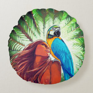 Round Pillow with unique tropical style painting 