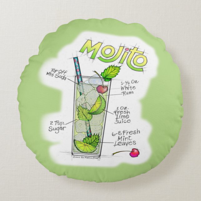 ROUND PILLOWS - MOJITO RECIPE COCKTAIL ART (Front)