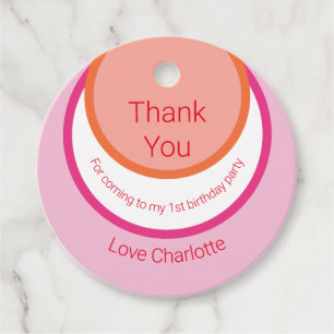 Round Pink 1st Birthday Favour Tags