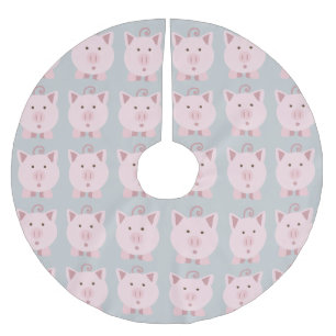 Round Pink Pig Pattern Brushed Polyester Tree Skirt