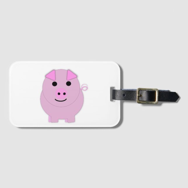 Round Pink Piggy Luggage Tag (Front Horizontal)