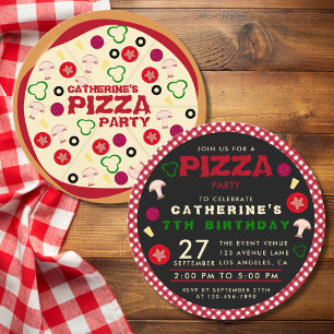 Round Pizza Party Kids Birthday Invitation