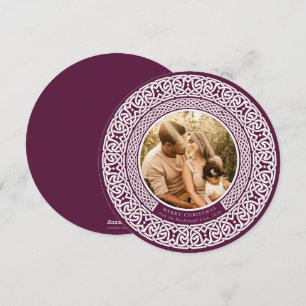 Round Plum + Off White Celtic Holiday Photo Card
