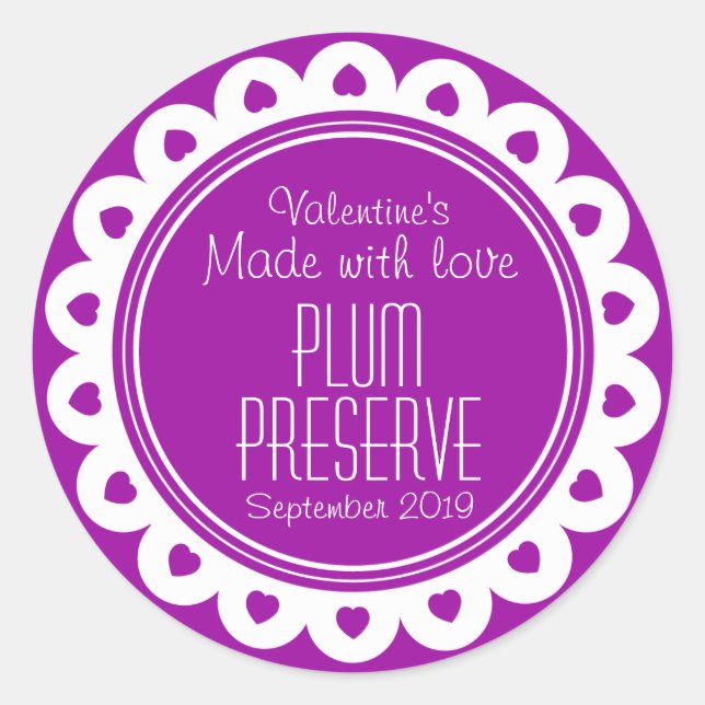 Round plum preserve or jam jar food label (Front)