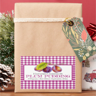 Round plum pudding or stone fruit food label