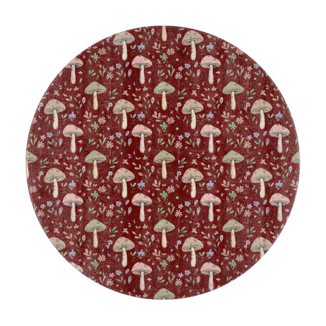 Round Plum Red Fungi Dark Academia Circle Cheese  Cutting Board (Front)