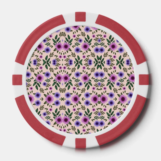 Round poker chip with a floral pattern  (Front)