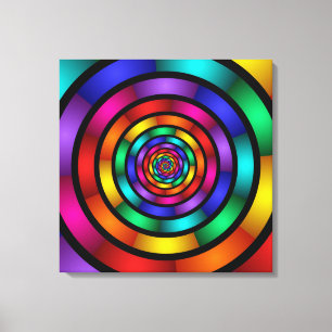 Round Psychedelic Colourful Modern Art Triptych Canvas Print