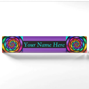 Round Psychedelic Colourful Modern Fractal Art Nam Nameplate