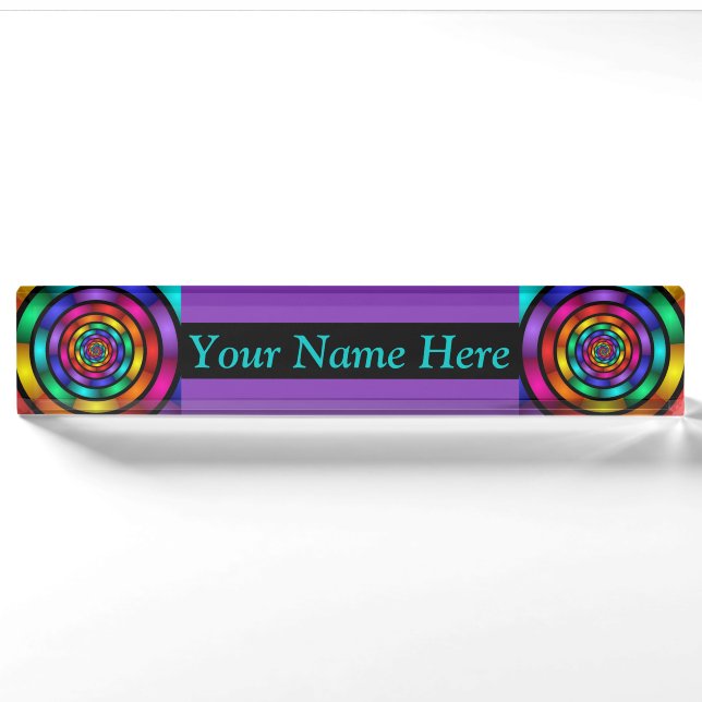 Round Psychedelic Colourful Modern Fractal Art Nam Nameplate (Front)