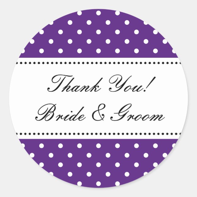 Round purple Thank you stickers for wedding favour (Front)