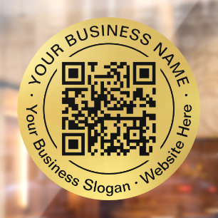 Round QR Code Circle Business Name Gold Background