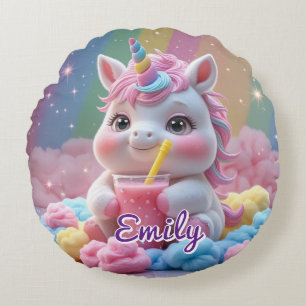 Round Rainbow Unicorn Pillow – Editable Name