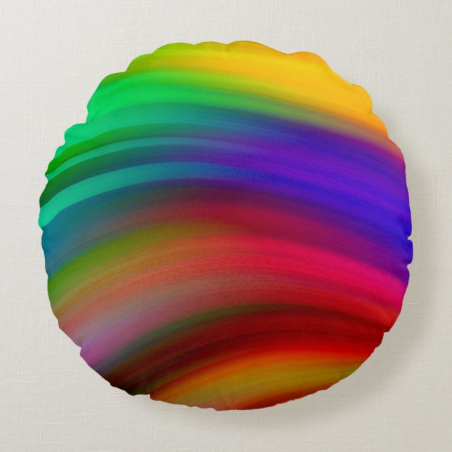Round Rainbow Wave Stripes Cushion (Front)
