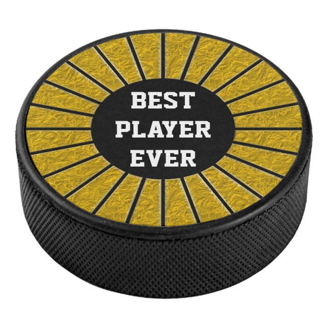 Round Rays Frame gold + your backgr. & ideas Hockey Puck (3/4)