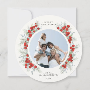 Round Red Berries Christmas Holiday Photo Card