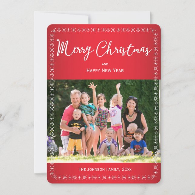 Round Red Christmas Card Greetings Family Photo (Front)