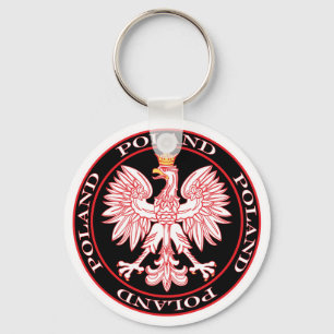 Round Red Polish Eagle Key Ring
