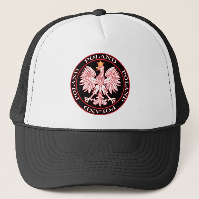 Round Red Polish Eagle Trucker Hat (Front)