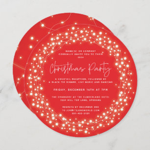Round Red Sparkling Lights Christmas Party Invitation