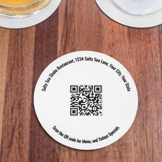 Round Restaurant QR Code Menu and Specials Paper Coaster