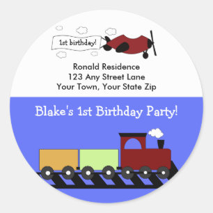 Round Return Address Label Planes & Trains
