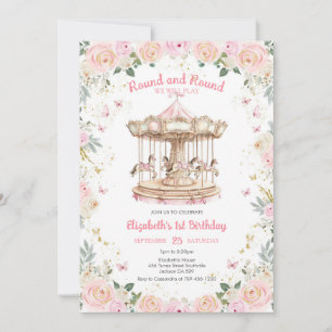 Round & Round Floral Carousel Birthday Invitation
