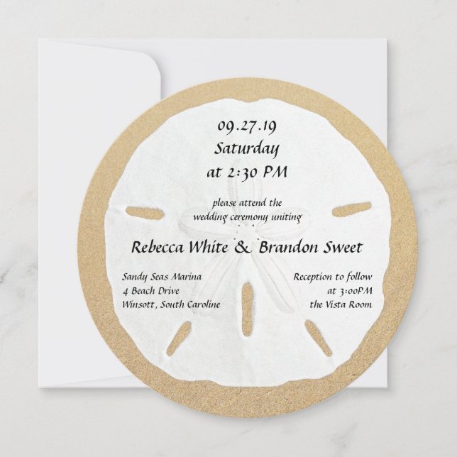 Round Sand Dollar Beach Wedding Invitations (Front)