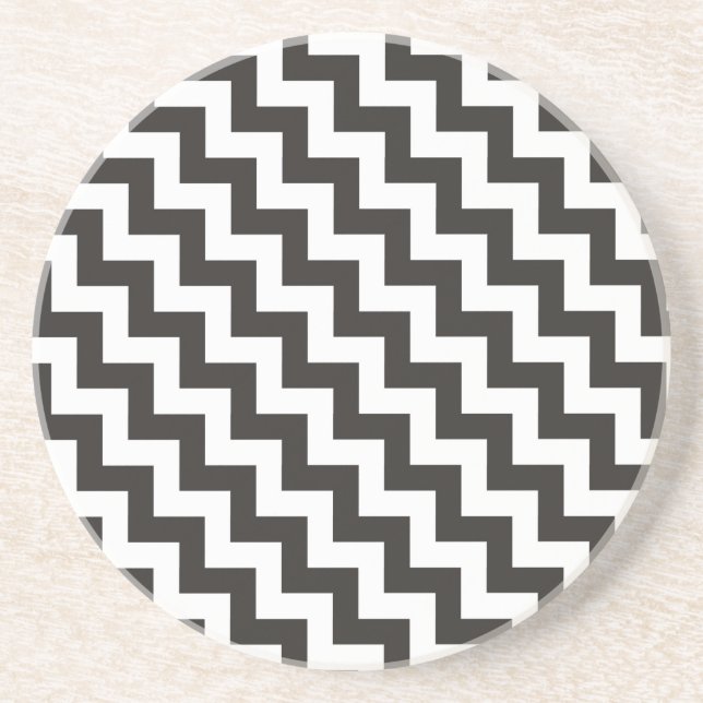 Round Sandstone Coaster, Black and White Chevrons Coaster (Front)