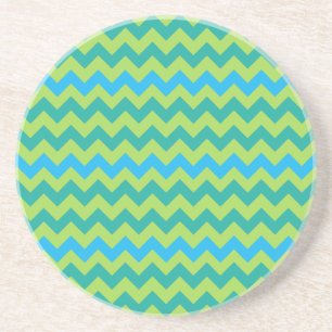 Round Sandstone Coaster: Turquoise, Green Chevrons Coaster