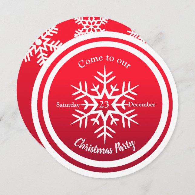 Round Scandi Snowflake on Red Invitation (Front/Back)