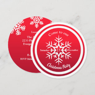 Round Scandi Snowflake on Red Invitation