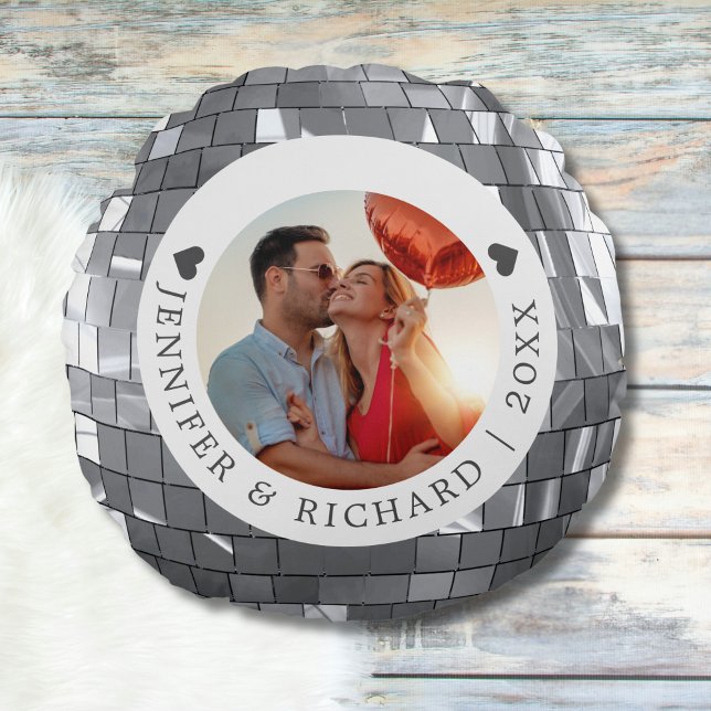 Round Silver Disco Valentine's Day Photo Cushion (Round Silver Disco Valentine's Day Photo Round Pillow)