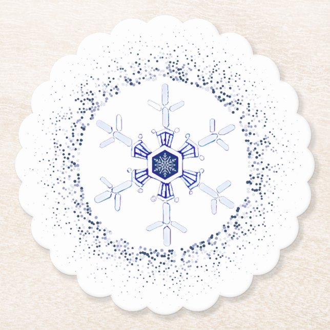 Round snowflake paper coaster (Front)