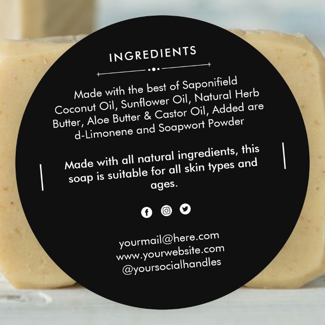 Round Soap Bar Ingredients Product Label Sticker (Creator Uploaded)