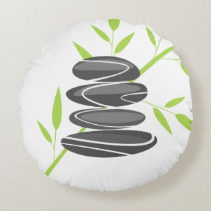 Round spa pillow with zen stones and bamboo print