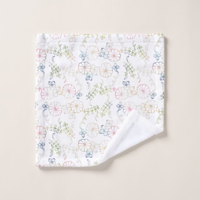 Round Spring Flower, White Wash Cloth (Wash Cloth)