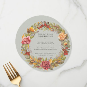 Round/Square Autumnal Wreath Thanksgiving Dinner Menu