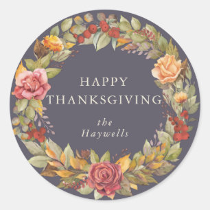 Round/Square Fall Wreath Happy Thanksgiving Classic Round Sticker