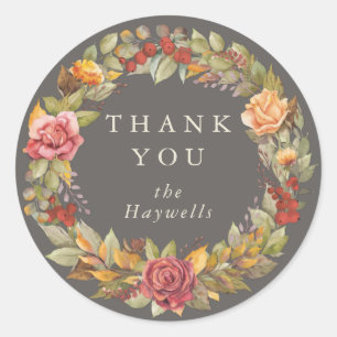 Round/Square Fall Wreath Thank You Classic Round Sticker