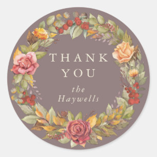 Round/Square Fall Wreath Thank You Square Sticker