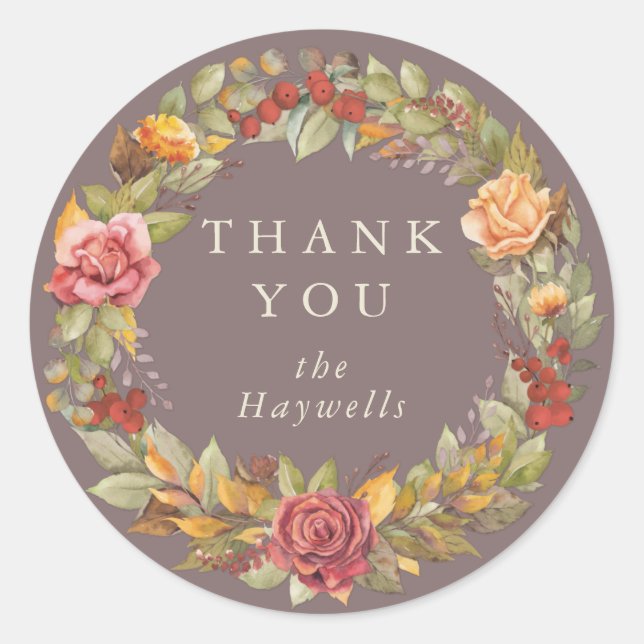 Round/Square Fall Wreath Thank You Square Sticker (Front)