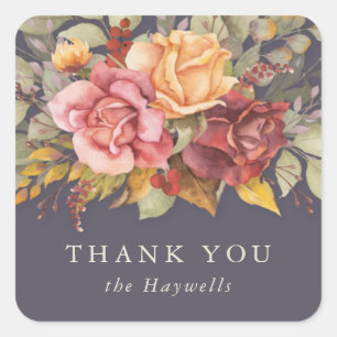 Round/Square Floral Border Thank You Square Sticker