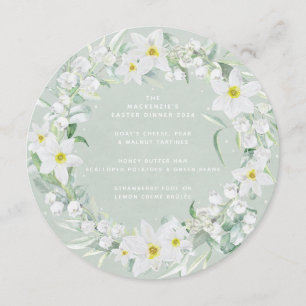 Round/Square White Spring Flowers Easter Wreath Menu