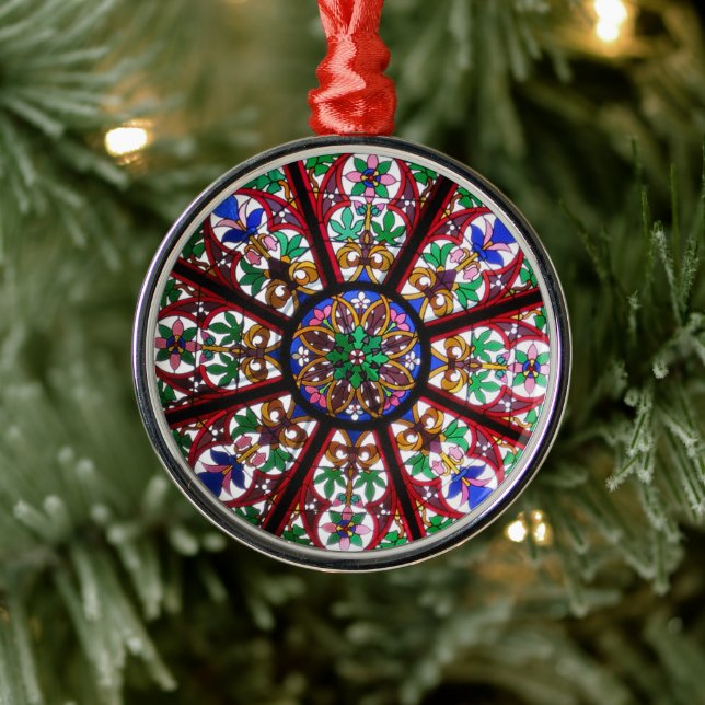 Round Stained-Glass Church Window Ceramic Ornament (Tree)