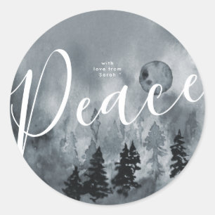 Round Sticker Christmas Snow Tree Navy Watercolor
