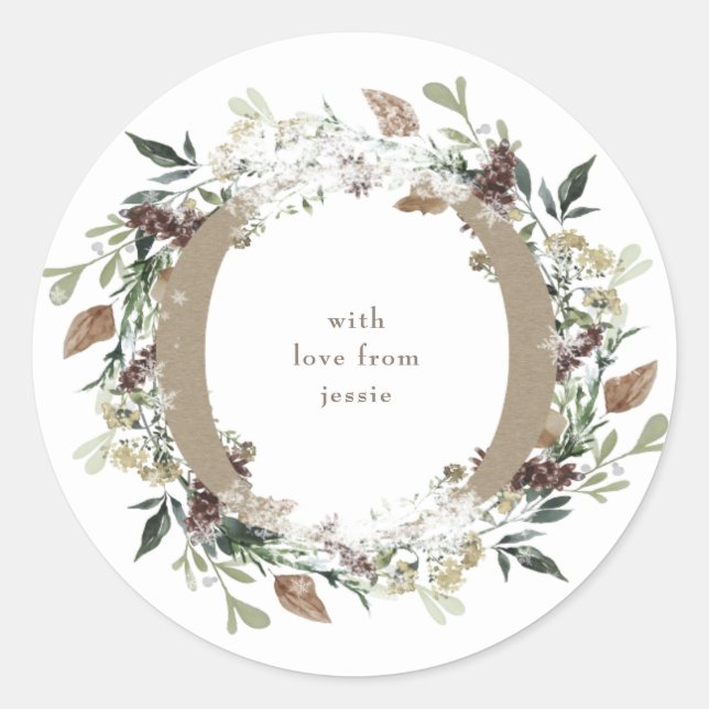 Round Sticker Christmas Vintage Holiday Floral (Front)