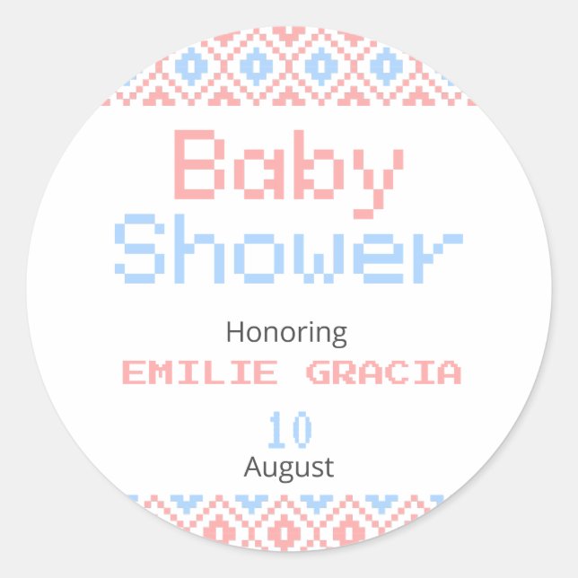 Round Sticker for Baby Shower | Pixel weaving (Front)