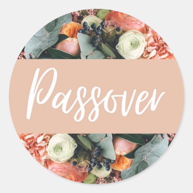 Round Sticker Label Gift Passover Festival Floral (Front)