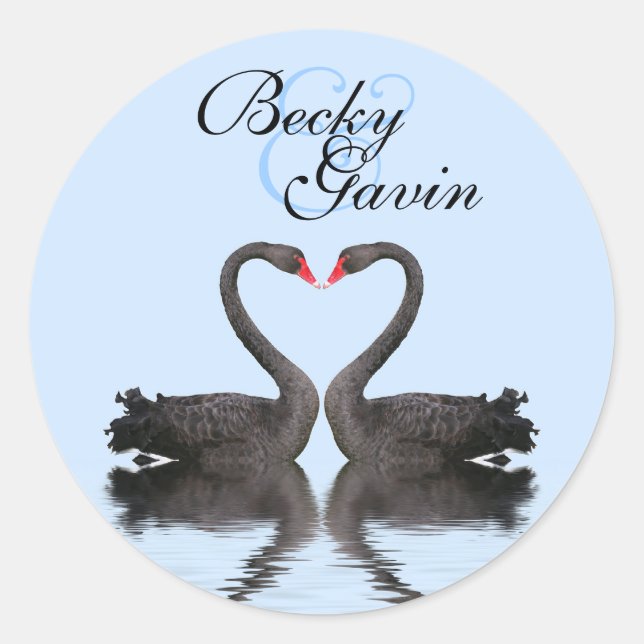 Round Sticker Seal Romancing Swans (Front)